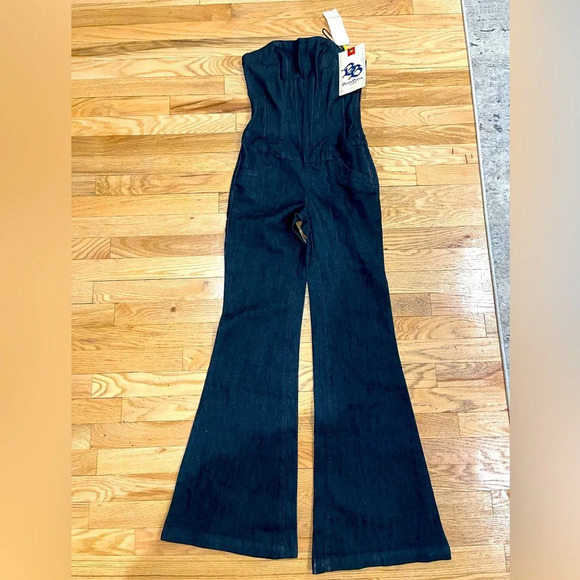 Boom Boom Jeans Denim Jumpsuit Strapless Wide Leg  Women’s Small - Picture 1 of 6